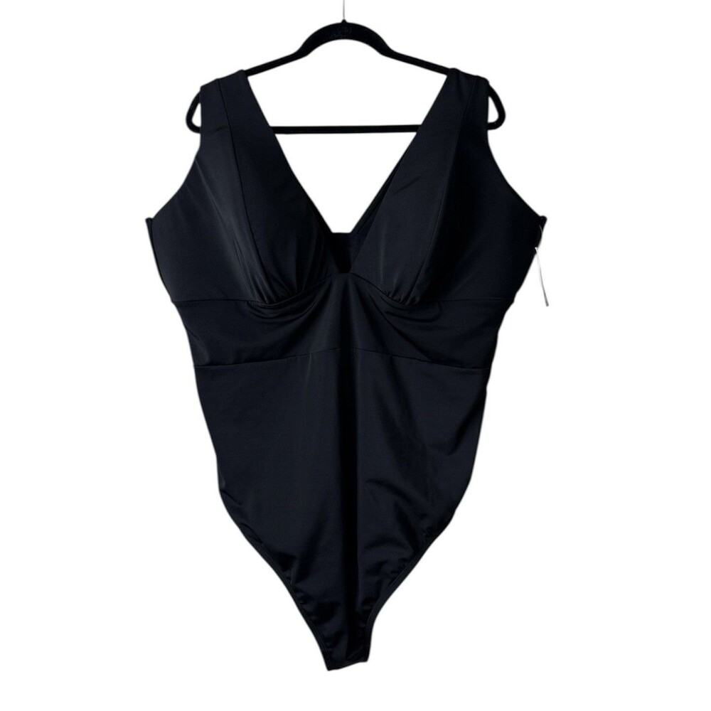 Swim‎ By Cacique SIZE 28 Black One Piece Swimsuit NWT Lightly Lined NO Wire NEW